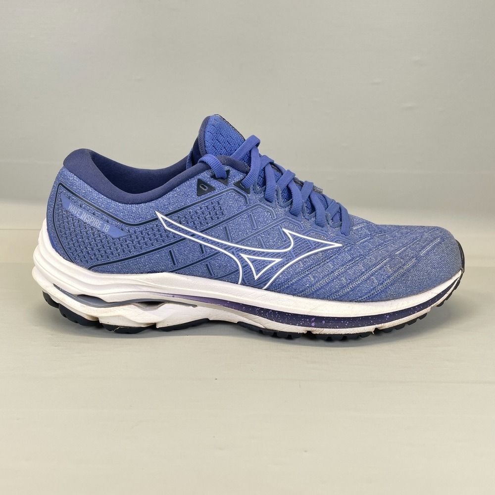 Mizuno Wave Inspire 18 Running Shoes Womens Size 9.5 Blue Knit Lace Up Sneakers